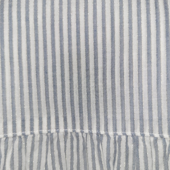 A New Day gray white stripe button up top ruffle short sleeve metallic girly L - Picture 4 of 13